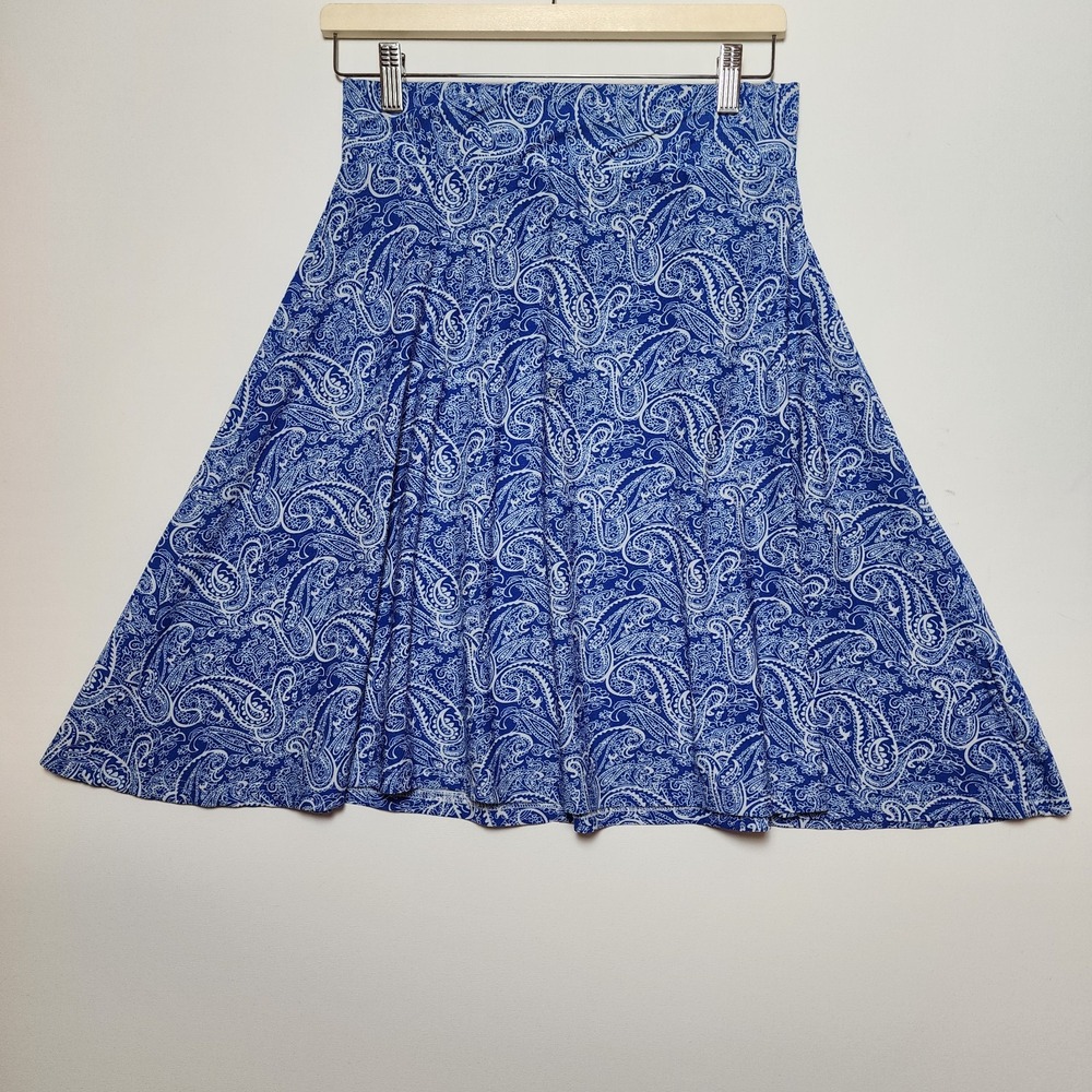City Life Paisley Print A-Line Skirt Blue White Size Large